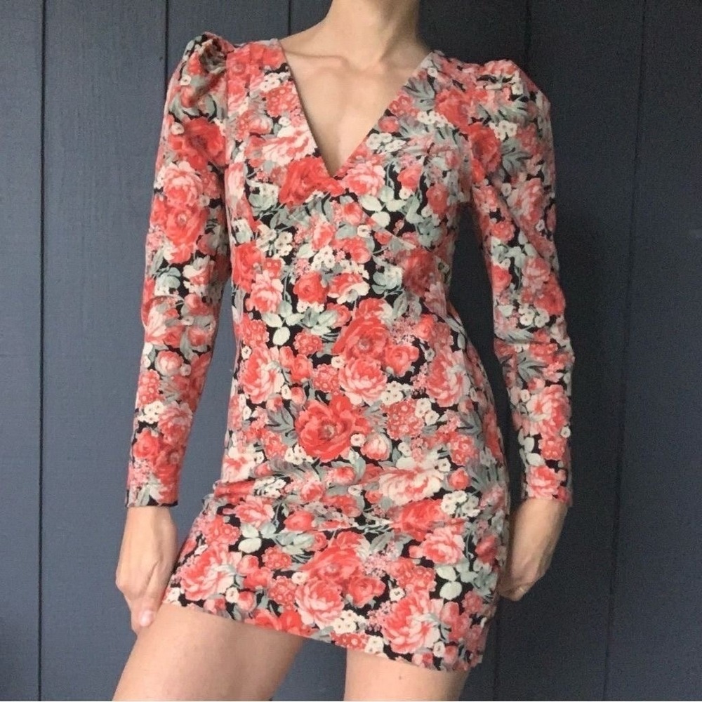 Free People Kapowski Floral Corduroy Mini Dress Orange Pink Size 4 OB1047762